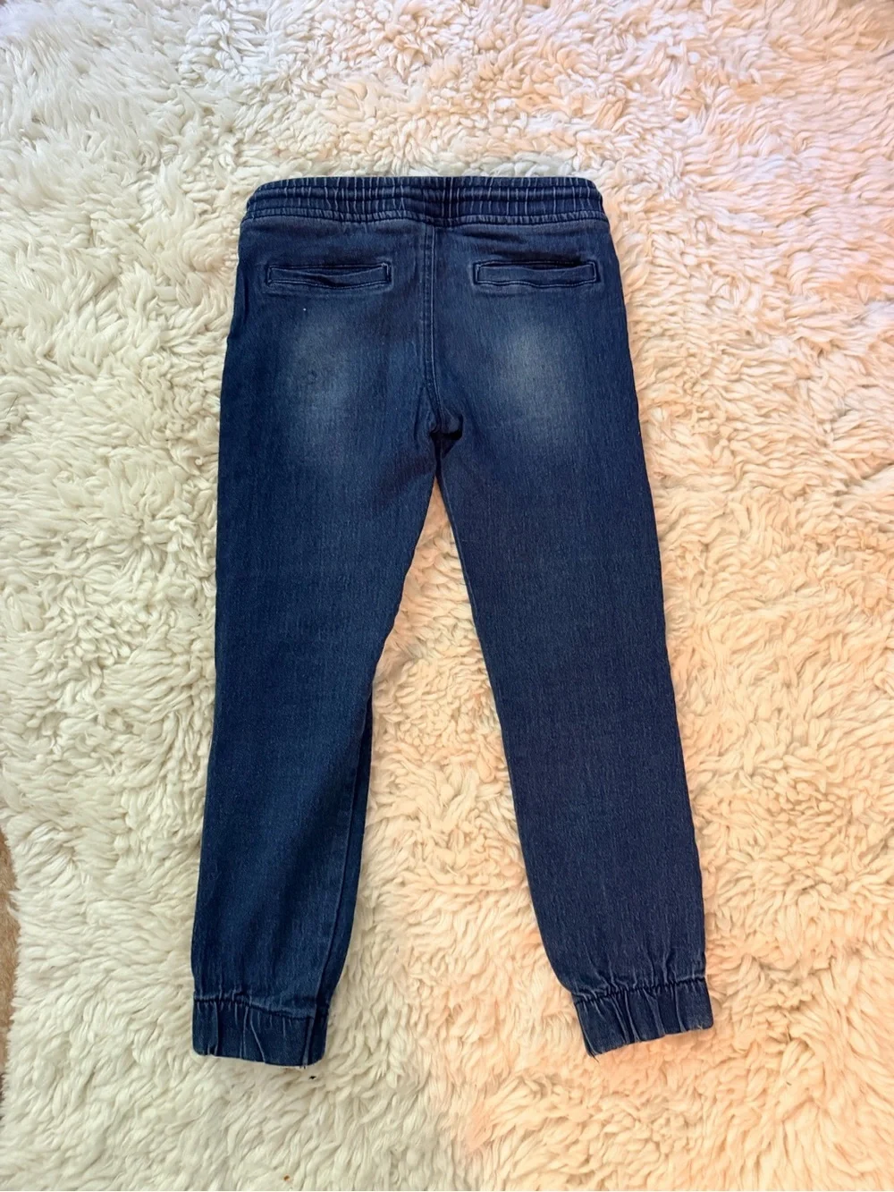 Girls' Dark Blue Elastic-Waist Distressed Denim Joggers